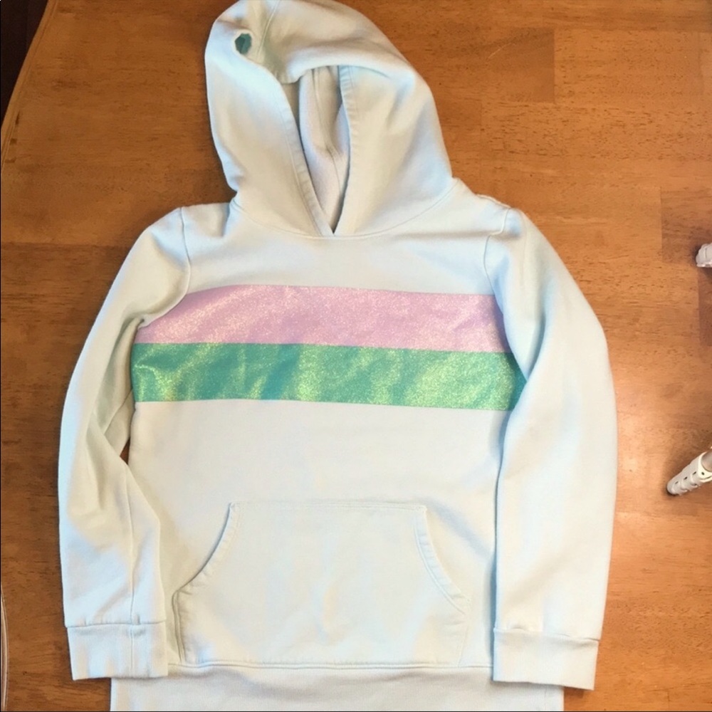 Girls XL (14/16) Cat & Jack Hoodie. Pale blue with teal & purple glitter stripe